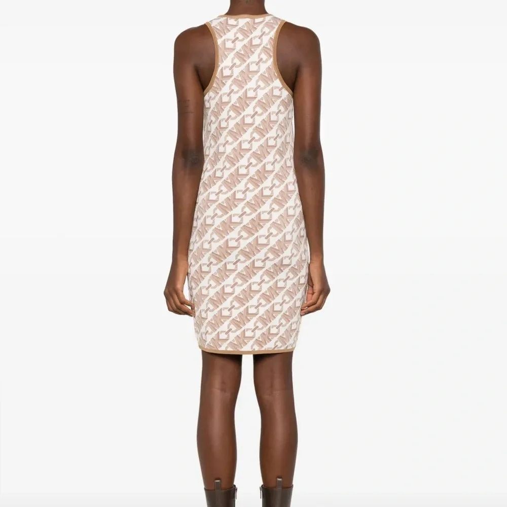 Michael Kors Horsebit Mini Dress Knit Logo Jacquard Knit Sleeveless Stretch NEW
